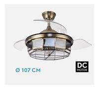 ABRILA-Ventilador DC Tornado Cuero| 5x E27 | 3 Aspas Desplegables | 6 Velocidades | Control Remoto | Temporizador | Diseño Moderno