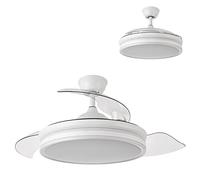 FABRILAMP TODOLAMPARA - Ventilador de techo con luz led, motor DC, color blanco, aspas retráctiles, mando a distancia, temporizador, memoria de luz, 3 tonalidades y 6 velocidades