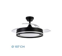 Fabrilamp - Ventilador Dc Cerrato Negro 72w 3aspas Desplegables 107d 7200lm 6vel 3000k,4500k,6000k, Remoto+temporizador+memoria