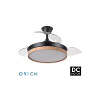 Fabrilamp - Ventilador Dc Evros Negro/hay 72w 6120lm 91d 3aspas Desplegables 3000-4000-6000k Remoto, Temporizador, Memoria