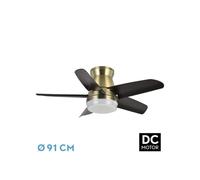 Fabrilamp - Ventilador Dc Neutron 24w 2400lm Cuero/negro 5aspas 91d 3000k,4500k,6000k, Remoto+temporizador+memoria