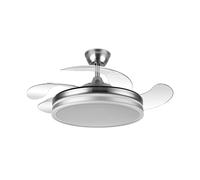 FABRILAMP - Ventilador de Techo con Luz LED 59W | Motor DC Modelo BAYOMO NIQUEL | 4 Aspas Retráctiles | 3 Tonalidades | 6 Velocidades | Control Remoto | Temporizador | Silencioso, Blanco, Mediano