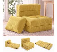 Fabulcozy Sillón Convertible 4 en 1, 1 Plaza Plegable con Bolsillo Lateral, Espuma Confortable, Pana, Cojín y Reposacabezas, para Salón o Espacios Pequeños,Amarillo