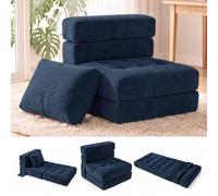 Fabulcozy Sillón Convertible 4 en 1, 1 Plaza Plegable con Bolsillo Lateral, Espuma Confortable, Pana, Cojín y Reposacabezas, para Salón o Espacios Pequeños,Azul