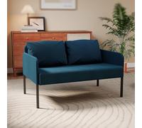 Fabulcozy, Sofá de 2 Plazas, Pequeño Sofá de Lino con Bolsillos Laterales, Estructura de Madera y 4 Patas Metálicas, Incluye 2 Cojines, Fácil Montaje, Ahorra Espacio para Salón o Piso,Azul