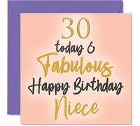 Fabulosas tarjetas de 30 cumpleaños para sobrina, 30 Today & Fabulous, tarjeta de feliz cumpleaños para sobrina de tía, tía, sobrina, regalos de cumpleaños, 145 mm x 145 mm, bonitas tarjetas de