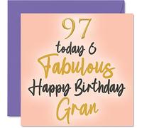 Fabulosas tarjetas de cumpleaños de 97 para Gran - 97 Today & Fabulous - Tarjeta de feliz cumpleaños para Gran de nieta nieto, Gran regalo de cumpleaños, 145 mm x 145 mm, bonito regalo para abuelita