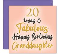 Fabulosas tarjetas de cumpleaños número 20 para nieta - 20 Today & Fabulous - Tarjeta de feliz cumpleaños para nieta de la abuela, abuelo, abuela, 145 mm, encantadoras tarjetas de felicitación de