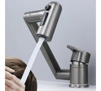 FACAIIO Grifo plegable gris para fregadero de cocina, acero inoxidable 304, boquilla giratoria de 1080°, pulverizador de 3 modos, diseño de ahorro de espacio