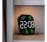 FACAIIO Moderno reloj de pared LED con control remoto, brillo ajustable, alarma, calendario y indicador de temperatura