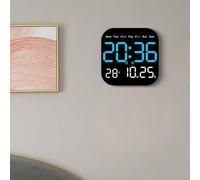 FACAIIO Moderno reloj digital LED con calendario, termómetro y luna para fase, función de atenuación automática, control remoto, montaje en pared o soporte de mesa