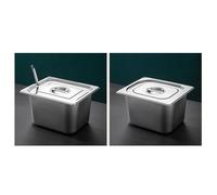 FACAIIO Recipiente de acero inoxidable para alimentos GN de 17 x 10 x 6 cm con tapa, apilable, para cocina, verduras, ingredientes y plata