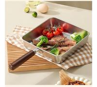 FACAIIO Sartén cuadrada para sartén redonda con mango de madera, acero inoxidable para cocina de huevos, para diseño compacto, 16 cm, color plateado