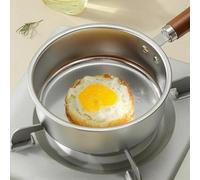 FACAIIO Sartén pequeña cuadrada para forma redonda, acero inoxidable con mango de madera, agarre cómodo, cocina esencial para cocina, 16 cm