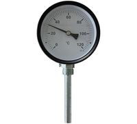 FACAIIO Termómetro bimetálico de 0-120° con funda de inmersión de 1/2 pulgada, 100 mm para esfera para medidor de temperatura de acero inoxidable para calefacción de parrilla de caldera