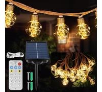 Facarler Solar Lichterkette Aussen mit 16LED Glühbirne, 8M/8 Modi Wetterfest Warmweiß, Vintage Solar Lichterkette mit Hanfseil Außenbereich für Gärten, Balkon, Terrasse, Pergola