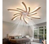 Fachae Ventilador de Techo con Luz Acabado con vetas de Madera Sintética | Regulable Temporizador Ventilador Techo con Luz y Mando a Distancia Reversible Lampara Ventilador Dormitorio SalóN Memoria