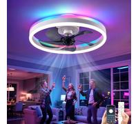 Fachae Ventilador de Techo RGB,Circular de 50cm Dormitorio | Regulable,Silencioso,6 Velocidades,Mando a Distancia,Reversible,Lamparas de Techo con Ventilador Temporizador,Memoria