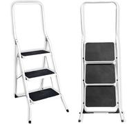 FACILITYS - Escalera de 3 Peldaños, Plegable de Acero Sólido y Estable - Taburete Plegable, Carga 150 kg - Plataforma de Trabajo, Antideslizante y Cómoda 38,5 x 26 cm - 3ª Altura a 70 cm