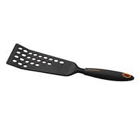 Fackelmann 40379 Pala perforada extralarga práctica y manejable, aprox. 33 cm, Soft Collection, ideal para dar vuelta a los platos sin romper (Color: negro y naranja), Cantidad: 1 unidad, nailon