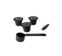 Fackelmann 42235 - Juego de cápsulas reutilizables Nespresso, dosificador y accesorios para cafetera, plástico negro, 3,7 x 2,7 cm