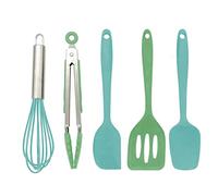 Fackelmann 44737 Juego de 5 utensilios de cocina y pastelería para niños, utensilios de cocina de silicona, utensilios para niños, silicona, verde, azul, aproximadamente 21 cm