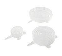 Fackelmann 47054 - Juego de 3 tapas de silicona de diferentes tamaños para platos, extensible, reutilizables, silicona, transparente, 17/12/7 x 3 cm