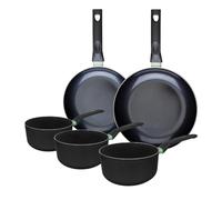 Fackelmann 9430750 - Juego de 2 sartenes de 24 y 28 cm y 3 sartenes de 16, 18 y 20 cm, revestimiento cerámico antiadherente, sin PFAS, todo tipo de fuego, inducción, horno, aluminio, negro, verde, 16