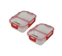 Fackelmann 9941750 - Juego de 2 cajas de almacenaje de cristal con 2 compartimentos de 1050 ml, almuerzo de cristal y tapa hermética con clips, vidrio, plástico, rojo, 21 x 16 cm