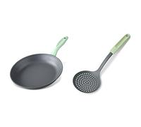 Fackelmann Ecolution Set de Utensilios Sostenibles: Sartén 24 cm de Aluminio Reciclado y Espumadera de Plástico de Origen Vegetal Resistente +270ºC, Mango Ergonímico, Color Verde