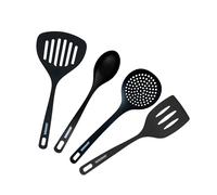 Fackelmann Fenix Set de Utensilios de Cocina, incluye 4 Utensilios, 100% Plástico Reciclado RPET de Alta Resistencia, Color Negro, Aptos para Lavavajillas