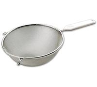 FACKELMANN Food & More Colador de Cocina Acero Inoxidable, Malla Fina, Colador de Tamiz, Borde Redondo 18 Cm, Mango ABS, Color Blanco e Inox, 33x18x8 cm, 1 ud.