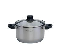 Fackelmann Geneva Olla Alta 20 X 11,5 cms, Capacidad 3,4 Litros, Cazo de Acero Inoxidable con Núcleo de Aluminio, Tapa de Vidrio, Resistente a Corrosión y Fácil de Limpiar