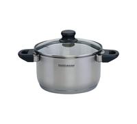 Fackelmann Geneva Olla Alta 20 X 11,5 cms, Capacidad 3,4 Litros, Cazo de Acero Inoxidable con Núcleo de Aluminio, Tapa de Vidrio, Resistente a Corrosión y Fácil de Limpiar
