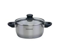 Fackelmann Geneva Olla Alta 20X9,5 cms, Capacidad 2,8 Litros, Cazo de Acero Inoxidable con Núcleo de Aluminio, Tapa de Vidrio, Resistente a Corrosión y Fácil de Limpiar