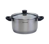 Fackelmann Geneva Olla Alta 24X13,5 cms, Capacidad 5,4 Litros, Cazo de Acero Inoxidable con Núcleo de Aluminio, Tapa de Vidrio, Resistente a Corrosión y Fácil de Limpiar