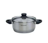 Fackelmann Geneva Olla Baja 20 x 9,5 cm, Capacidad 2,8 Litros, Cazo de Acero Inoxidable con Núcleo de Aluminio, Tapa de Vidrio, Resistente a Corrosión y Fácil de Limpiar