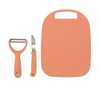 Fackelmann Juego 3 Piezas de Cuchillo, Pelador y Tabla 25.3x18.3 cm, Acero Inoxidable y Mangos de PP, Set para Frutas y Verduras, Herramientas de Cocina Duraderas y Ergonómicas