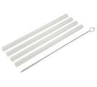 Fackelmann Juego de 4 pajitas de cristal, con cepillo de limpieza de acero inoxidable, aptas para lavavajillas, color gris transparente, 15 cm