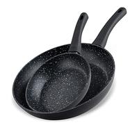 FACKELMANN Juego de sartenes Marble de 20 cm y 28 cm, antiadherentes de aluminio 90% reciclado con mango de plástico ergonómico, sartén de inducción para cocinar y freír