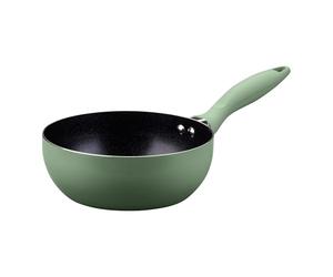 Fackelmann Mini cacerola de 18 cm de diámetro de aluminio reciclado con revestimiento cerámico y mango de baquelita, color verde grisáceo, apta para cocinas de gas, eléctricas y vitrocerámicas