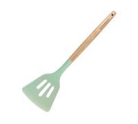 Fackelmann Ocean Espátula Ranurada, Espátula de Silicona con Núcleo Rígido de Acero, Mango Antideslizante de Madera con Certificado FSC, 27 x 4 cm, Verde Agua, 1 ud