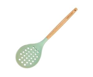 Fackelmann Ocean Espumadera de Silicona, Núcleo Rígido de Acero, Mango de Madera Antideslizante y Ergonómico, Apta para Freír y Espumar, Apta para Lavavajillas, 32x8 cm, Verde Agua, 1 ud.
