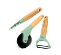 Fackelmann Ocean Set de Corte, incluye Pelador de Verduras 17,5 cm, Pelador en Y y Cortador de Pizza, Acero Inoxidable y Mango de Madera