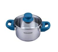 FACKELMANN Olla Essential de 14 cm de diámetro de acero inoxidable, asas de baquelita azul oscuro, fondo encapsulado de ahorro de energía, incluye tapa de cristal, color azul