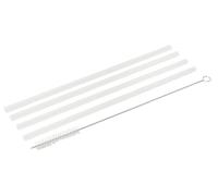 FACKELMANN Pajitas de plástico reutilizables sostenible y ecológicas con cepillo para su limpieza. Apta para el lavavajillas e adecuadoes para fiestas y el hogar, blancas, 0,6x23 cm, 4+1 uds.