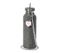 Fackelmann Paris Hilton - Botella de agua con purpurina negra, 750 ml, con cuerpo de acero inoxidable y pedrería, botella de agua con colgante de metal y cadena extraíble, ideal para viajes