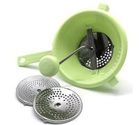 Fackelmann Pasapures Manual Chino Pequeño con tres discos en acero inoxidable de ralladura gruesa a más fina, color verde e inox., 1ud.