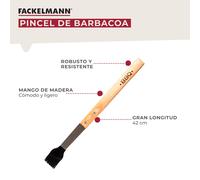 Fackelmann Pincel para Barbacoa, Utensilio de Cocina especial con punta flexible de silicona para untar aliño en carne, verdura o pescado, mango de madera, 42 cm, 1ud