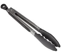 Fackelmann Pinza de cocina de acero inoxidable larga con palas nylon antiadherente negra 27x3,8 cm